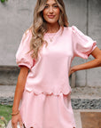 Nova Puff Sleeve Pearl Embellished Scallop Set