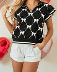 Amina Preppy Bow Zipped Collar Sweater