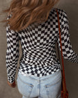 Checker Mesh Long Sleeve Top