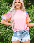 Colette Sequin Striped Puff Sleeve Top