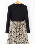Leopard Patchwork Ribbed Knit Belted Dress