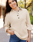 Arianna Waffle Half Button Top.