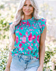 Alexia Ruffled Flutter Sleeve Ruched Blouse