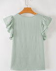 Solid Ruffle Short Sleeve Blouse