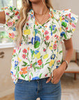 Floral Ruffle Tiered Sleeve Blouse
