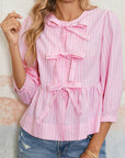 Stripe Bow Tie Front Blouse
