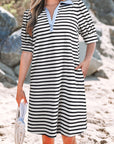 Tiffany V Neck Collared Puff Sleeve T Shirt Dress