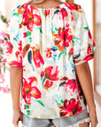 Floral Puff Short Sleeve Blouse