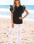 Macy Leather Ruffle Sleeve Blouse