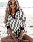 Alivia Stripe Collared Top and Drawstring Shorts Set