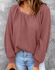 Hallie Square Neck Puff Sleeve Waffle Knit Top