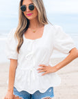 Anaiah Bow Knot Puff Sleeve Peplum Top