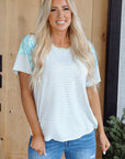 Chana Stripe Floral Sleeves Top