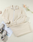 Solid Zip-Up Jacket and Drawstring Pants Set