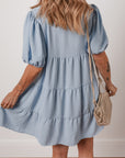 Arya Shirt Collar Button Up Puff Sleeve Tiered Dress