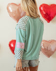 Valentine Heart Plaid Floral Patchwork Long Sleeve Top