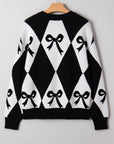Bow Colorblock Rhombus Drop Shoulder Sweater