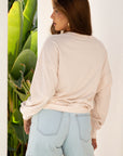 Floral Patch Raw Edge Drop Shoulder Top