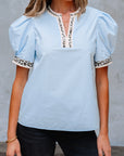 Leopard Contrast Puff Sleeve Blouse