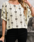 Bow Textured Puff Sleeve Top