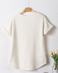 Textured Wide Sleeve V-Neck T-Shirt