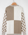Checker Open Front Drop Shoulder Cardigan