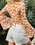 Floral Bell Sleeve Mock Neck Blouse