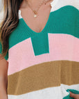 Stripe Colorblock V-Neck Sweater T-Shirt