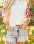 Floral Patchwork Puff Sleeve Blouse