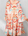 Boho 3/4 Sleeve Buttoned Mini Dress