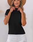 Solid Ribbed Knit Patch Pocket Short Sleeve Sweater