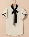 Stripe Contrast Bow Neckline Blouse