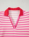 Stripe Contrast Collared V-Neck Dress