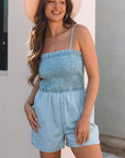Haisley Spaghetti Strap Smocked Denim Romper