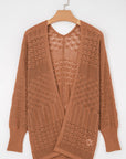 Solid Hollow Knit Open-Front Cardigan