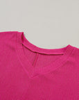Solid Crinkled V-Neck T-Shirt