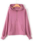Kate Fleece Lined Half Zipper Kangaroo Pockets Loose Hoodie