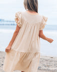 Meredith Embroidery Split Neck Short Dress
