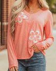 Floral Patchwork V-Neck Long Sleeve Top