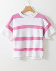 Stripe Knit Dropped Short Sleeve Sweater