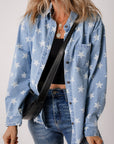 Star Light Wash Raw Hem Denim Jacket
