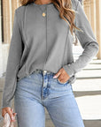 Solid Reverse Seam Crew Neck Long Sleeve Top