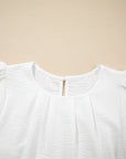 Pleated Flounce Sleeve Textured Blouse