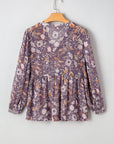 Boho Floral 3/4 Sleeve Babydoll Blouse