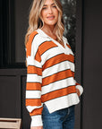 Valeria Stripe Ribbed Polo Collar Drop Shoulder Sweater