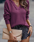 Collins V Neck Ribbed Drop Shoulder Hooded Sweater