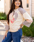Emilia Plaid Floral Peace Heart Long Sleeve Top