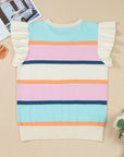 Yasmin Striped Flutter Sleeve Patchwork Top