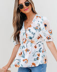 Salome Floral Puff Sleeve V Neck Babydoll Blouse