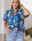 Ainara Flower Puff Short Sleeve Loose Blouse